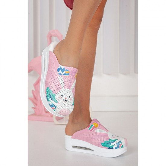 Air Max Pembe Tavşan Desenli Ortopedik Sabo Terlik
