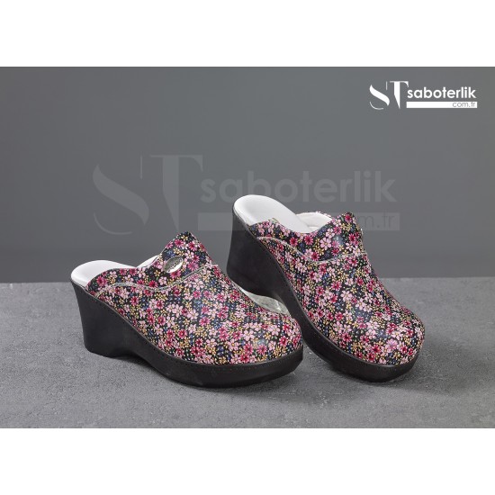 Ortopedik Pembe Çiçekli Dolgu  Taban Sabo Terlik