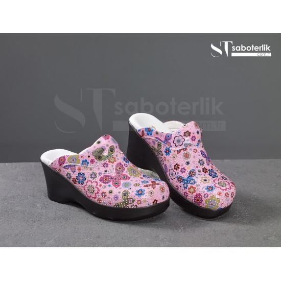 Ortopedik Pembe Desenli Dolgu  Taban Sabo Terlik