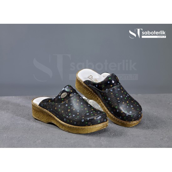 Ortopedik Siyah Puanlı Brown Taban Sabo Terlik