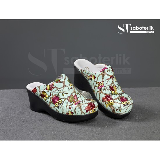 Ortopedik Yeşil Baykuşlu Dolgu  Taban Sabo Terlik