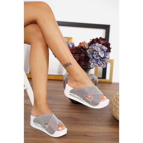 Açık Airmax Çapraz Gümüş Hasır Ortopedik Sabo Terlik