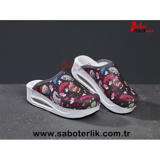 Air Max Siyah Baykuş Desenli Ortopedik Sabo Terlik