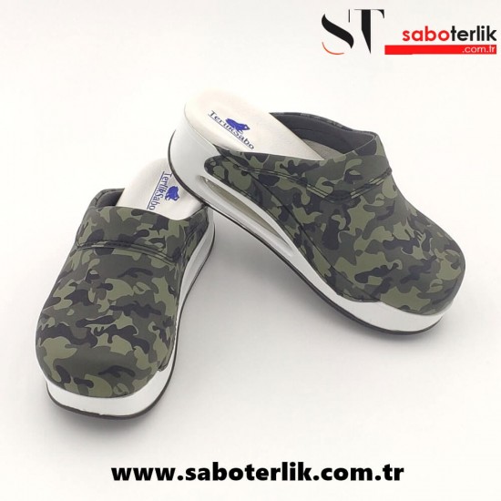 Air Max Yeşil Kamuflaj Taban Ortopedik Sabo Terlik
