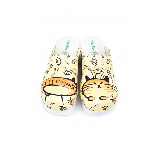 Air Max Sarı Kedi Desenli Ortopedik Sabo Terlik