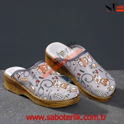 Ortopedik Gri Ayıcıklı Brown Bayan Sabo Terlik  