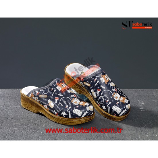 Ortopedik Lacivert Ayıcıklı Brown Bayan Sabo Terlik
