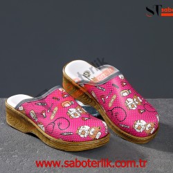 Ortopedik Fuşya Ayıcıklı Brown Bayan Sabo Terlik  