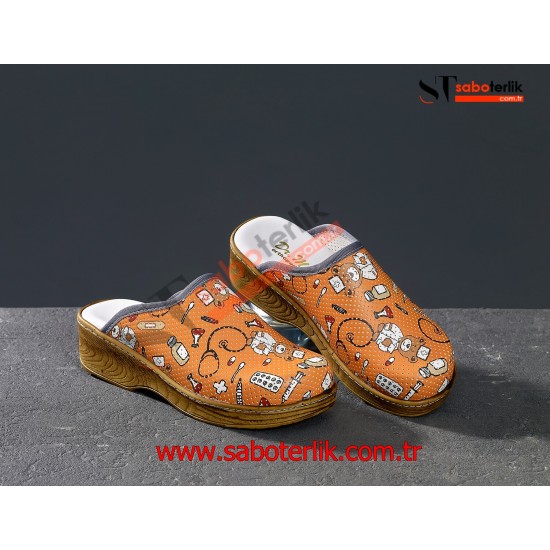 Ortopedik Turuncu Ayıcıklı Brown Bayan Sabo Terlik
