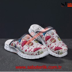 Cushy Ortopedik Beyaz Baykuşlu Sabo Terlik   Cushy Ortopedik Beyaz Baykuşlu Sabo Terlik