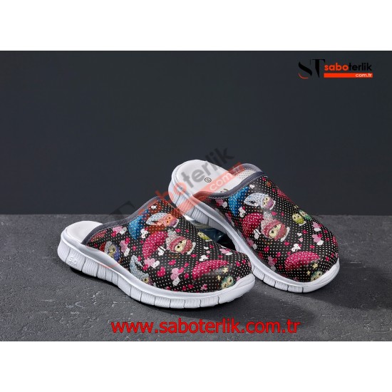 Cushy Ortopedik Siyah Baykuşlu Sabo Terlik