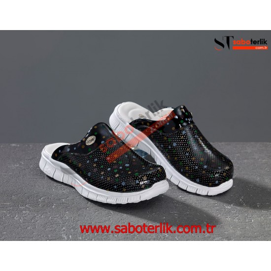 Cushy Ortopedik Siyah Puantiyeli Sabo Terlik