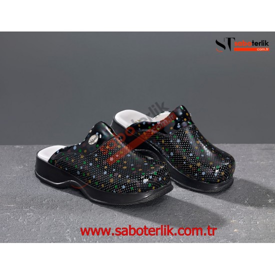 Klasik Renkli Siyah Ortopedik Bayan Sabo Terlik