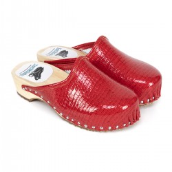 Kırmızı Kroka Tahta Taban Sabo Terlik