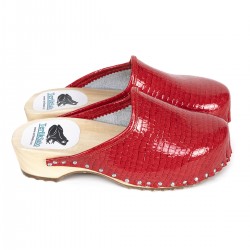 Kırmızı Kroka Tahta Taban Sabo Terlik Kırmızı Kroka Tahta Taban Sabo Terlik