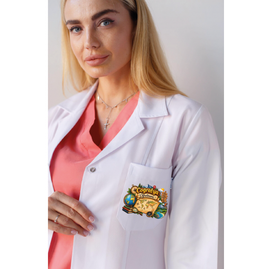 Cografya öğretmeni önlüğü alpaka 1. kalite beyaz önlük baskılı Cografya öğretmeni önlüğü alpaka 1. kalite beyaz önlük baskılı
