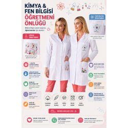 Kimya öğretmeni önlüğü alpaka 1. kalite beyaz önlük baskılı 