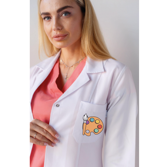 Okul öncesi öğretmen önlüğü alpaka 1. kalite beyaz baskılı kreş önlük