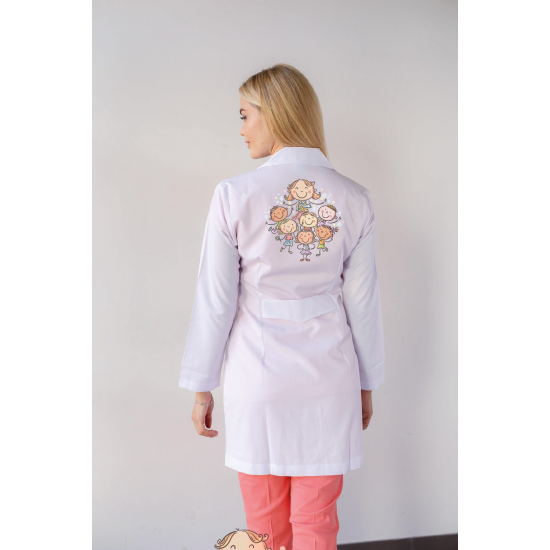 Okul öncesi öğretmen önlüğü alpaka 1. kalite beyaz baskılı kreş önlük