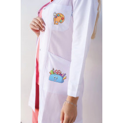 Okul öncesi öğretmen önlüğü alpaka 1. kalite beyaz baskılı kreş önlük