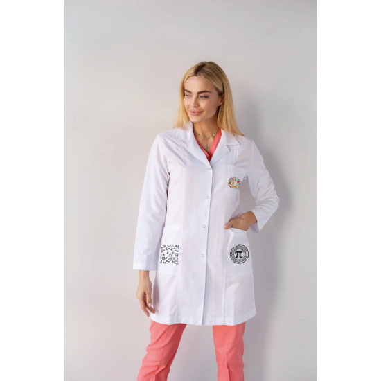 Kadın matematik öğretmen önlüğü alpaka 1. kalite beyaz baskılı öğretmenler için önlük