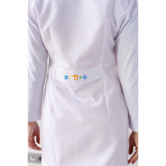 Kadın matematik öğretmen önlüğü alpaka 1. kalite beyaz baskılı öğretmenler için önlük