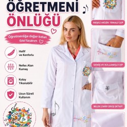 Müzik öğretmeni önlüğü alpaka 1. kalite beyaz önlük baskılı 