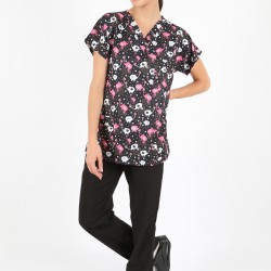 Pembe Fil Desenli Likralı (Esnek) Greys (Yarasa Kol) Cerrahi Takım