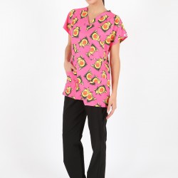 Pembe Avakado Desenli Likralı (Esnek) Greys (Yarasa Kol) Cerrahi Takım