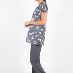 Koala Desenli Likralı (Esnek) Greys (Yarasa Kol) Cerrahi Takım