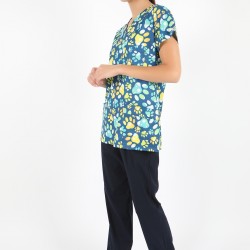 Sarı Pati Desenli Likralı (Esnek) Greys (Yarasa Kol) Cerrahi Takım