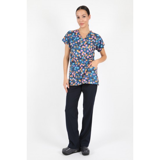 Puantiye Desenli Likralı (Esnek) Greys (Yarasa Kol) Cerrahi Takım