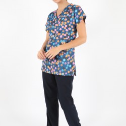 Puantiye Desenli Likralı (Esnek) Greys (Yarasa Kol) Cerrahi Takım