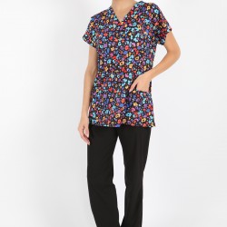 Renkli Sayı Desenli Likralı (Esnek) Greys (Yarasa Kol) Cerrahi Takım