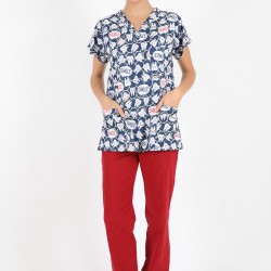 Lacivert Smile Diş Likralı (Esnek) Greys (Yarasa Kol) Cerrahi Takım