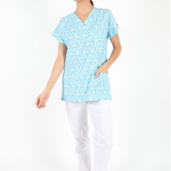 Turkuaz Diş Desenli Likralı (Esnek) Greys (Yarasa Kol) Cerrahi Takım