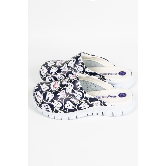 Cushy Ortopedik Lacivert Smile Diş Temalı Siyah Taban Sabo Terlik