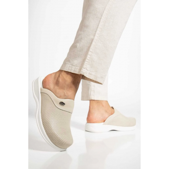 Erkek Bej Hakiki Deri Klasik Sabo Terlik