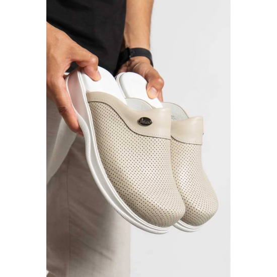 Erkek Bej Hakiki Deri Klasik Sabo Terlik