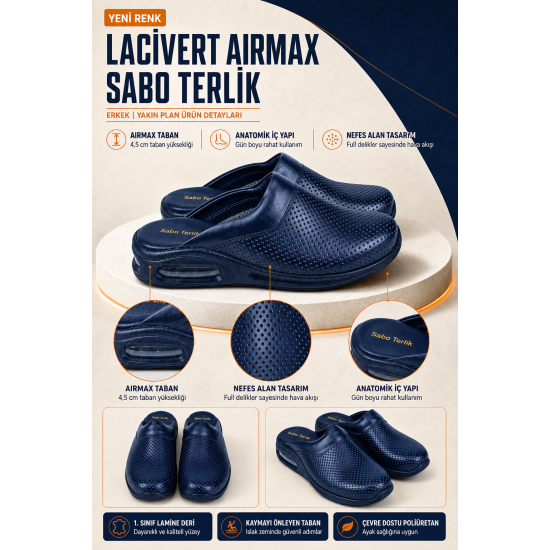 Erkek Airmax Lacivert Ortopedik Orijinal Sabo Terlik