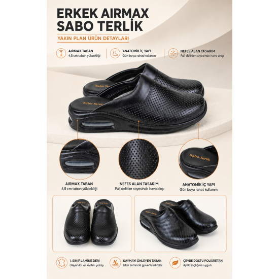 Erkek Airmax Siyah Ortopedik Orijinal Sabo Terlik