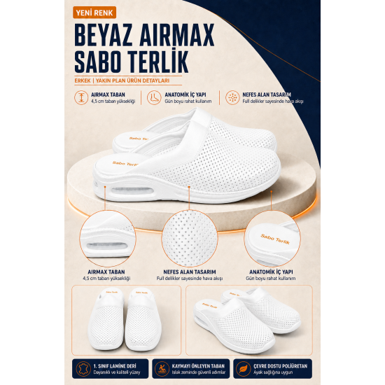 Erkek Airmax Beyaz Ortopedik Orijinal Sabo Terlik Erkek Airmax Beyaz Ortopedik Orijinal Sabo Terlik