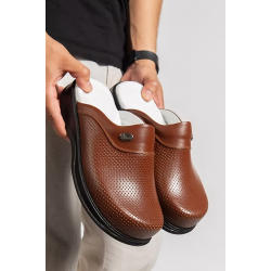 Erkek Kahverengi Hakiki Deri Klasik Sabo Terlik 