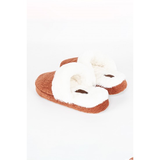 Turuncu Şönil Kumaş Peluş Ev Terliği