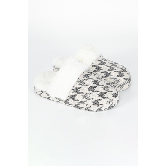 Kaz Ayağı Desenli Şönil Kumaş Peluş Konforlu Ev Terliği