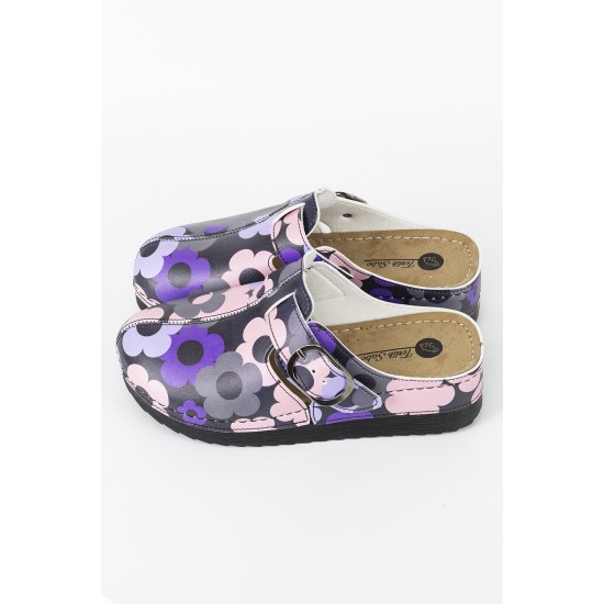 Anatomik Model Sabo Terlik Mor Çiçek Desenli