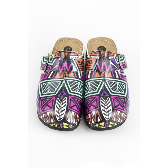 Anatomik Model Sabo Terlik Mor Karışık Desenli