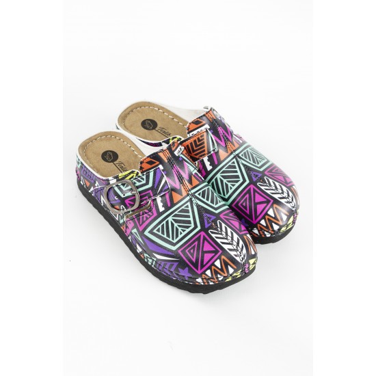 Anatomik Model Sabo Terlik Mor Karışık Desenli