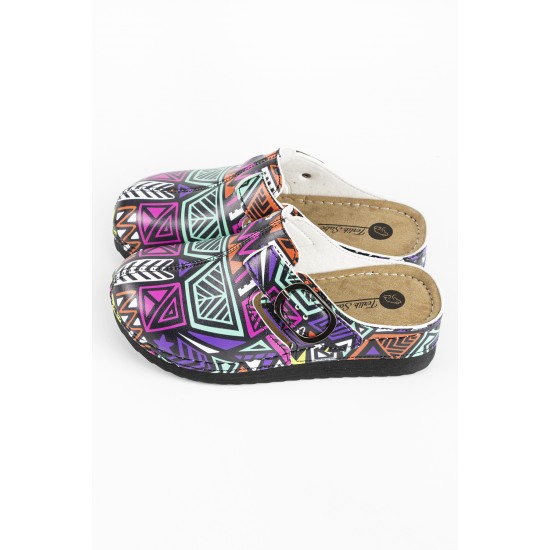 Anatomik Model Sabo Terlik Mor Karışık Desenli