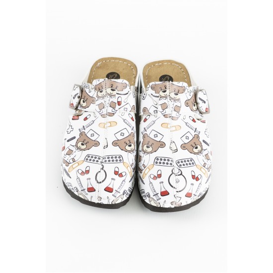 Anatomik Model Sabo Terlik Beyaz Ayıcık Desenli